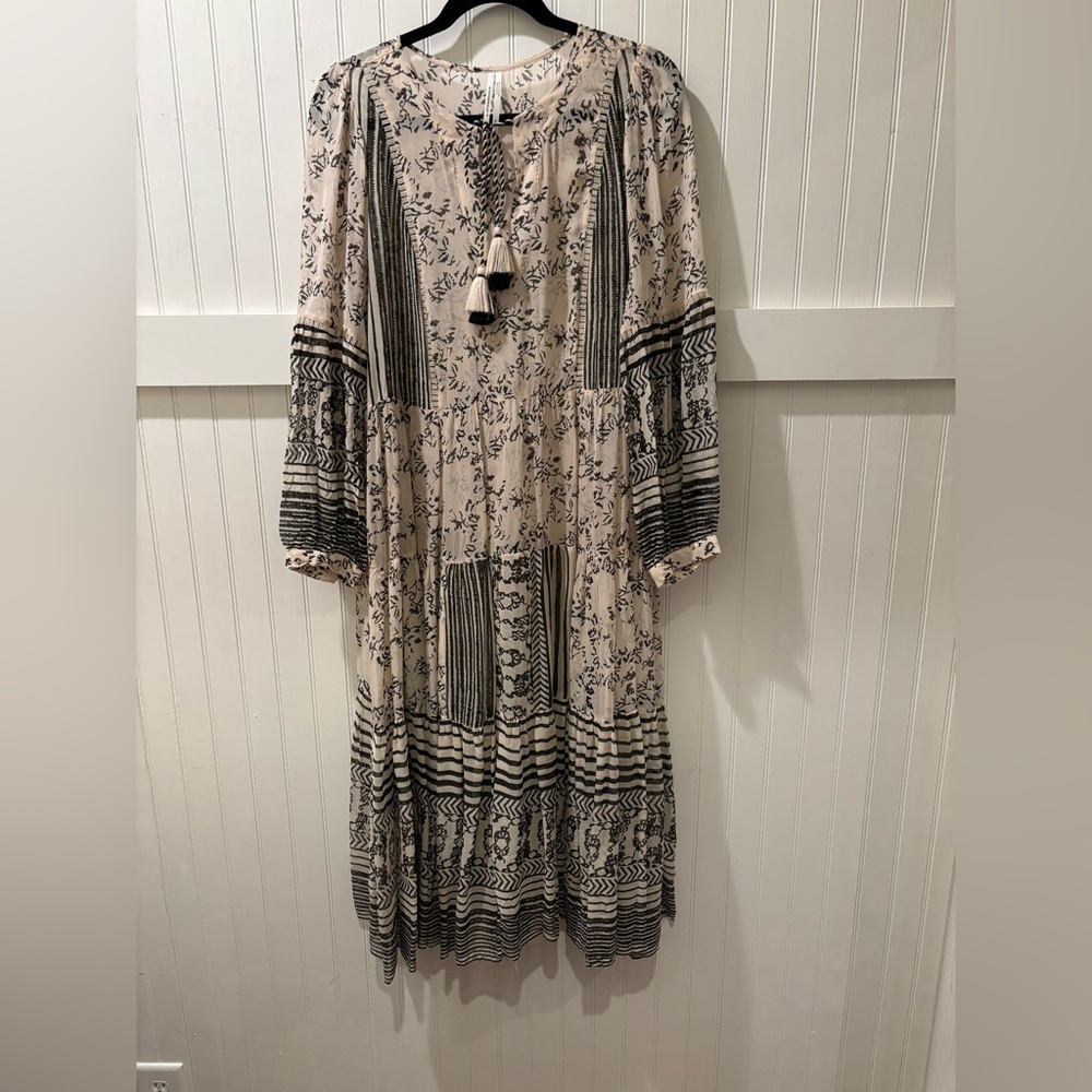 Anthropologie Black and Cream Sheer Floral Dress